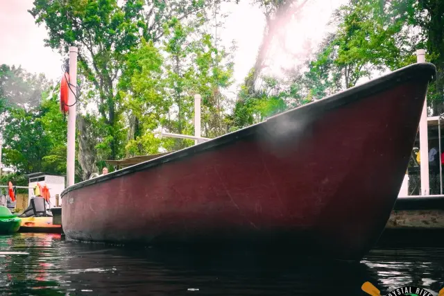 Canoe beside the kayak launch at Crystal River Kayak Company & Dive Center.
